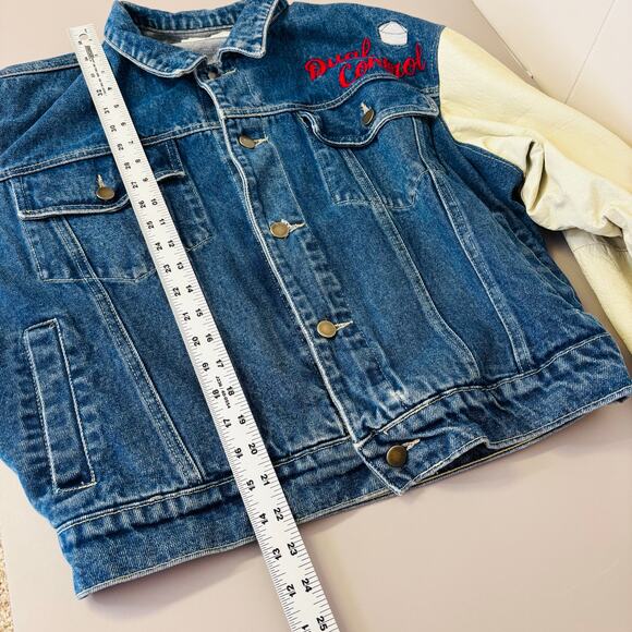 Vintage Dual Control Navy Boys Denim Jacket Small 90’s Leather Marines Embroider - Picture 6 of 9